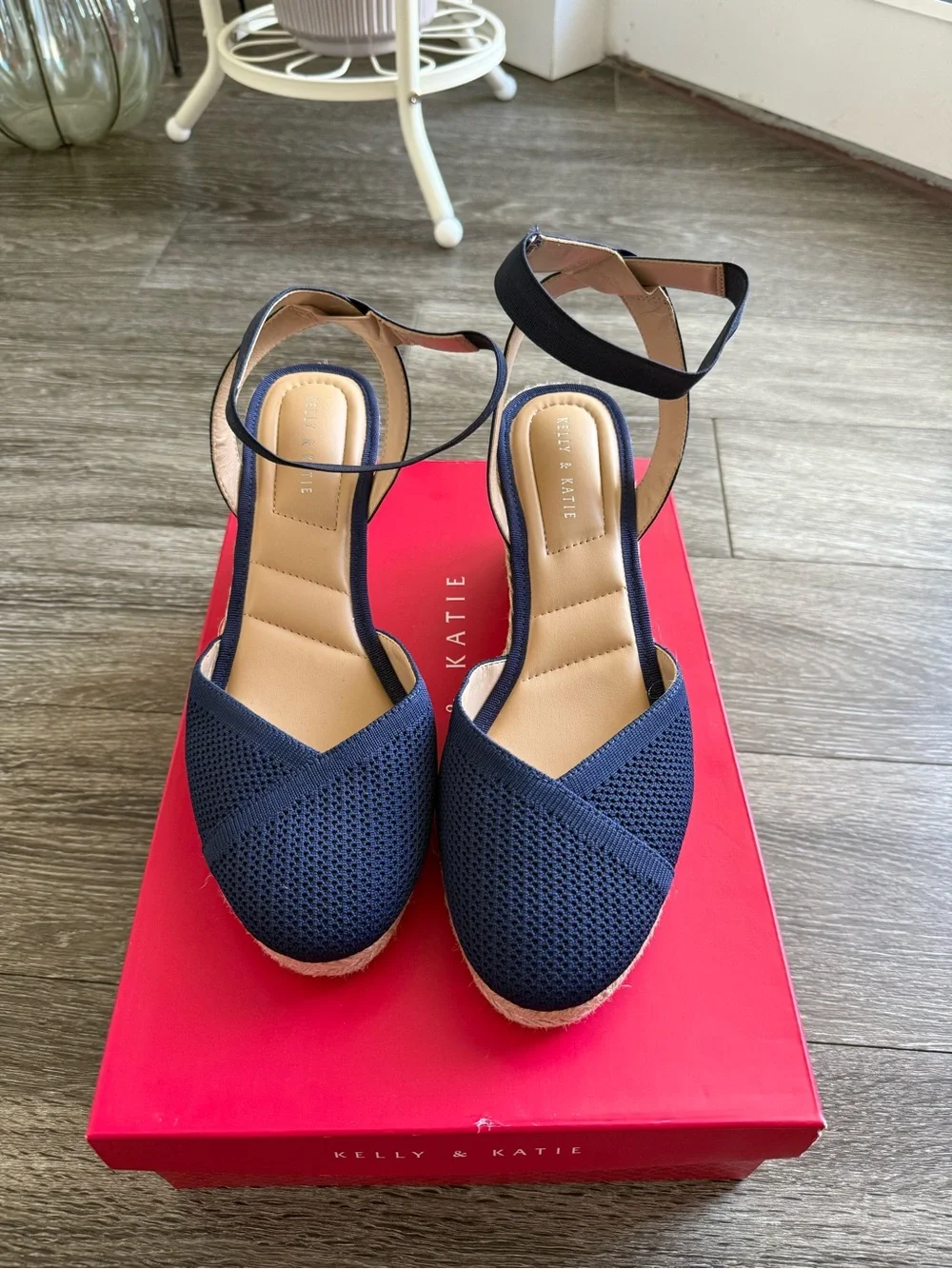 Kelly & Katie Navy Espadrille Ankle-Strap Wedges